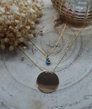 Plättchen Gravurkette Nazar Kombi Sterlingsilber 925