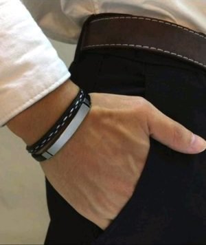 ID Armband Leder Armreif Edelstahl Armbänder für Männer