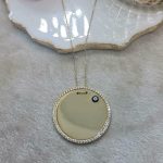 Plättchenkette mit Steinchenrahmen Rund form echt Gold 14k 585