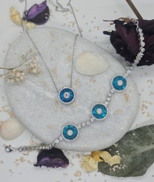 Auge nazarstein, nazarkette und armband sterlingsilber 925