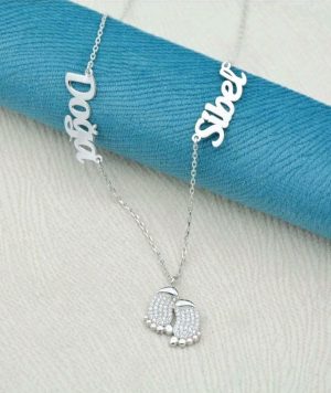 Doppel namenskette mit babyfüßchen sterlingsilber